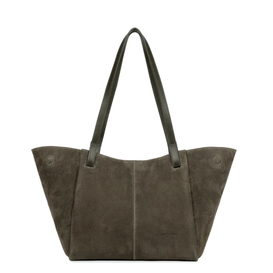 Sac Cabas Épaule – Suédé Effet Velours Kaki – Lancaster Paris
