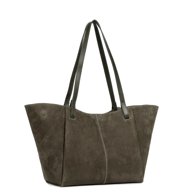 Sac Cabas Épaule – Suédé Effet Velours Kaki – Lancaster Paris