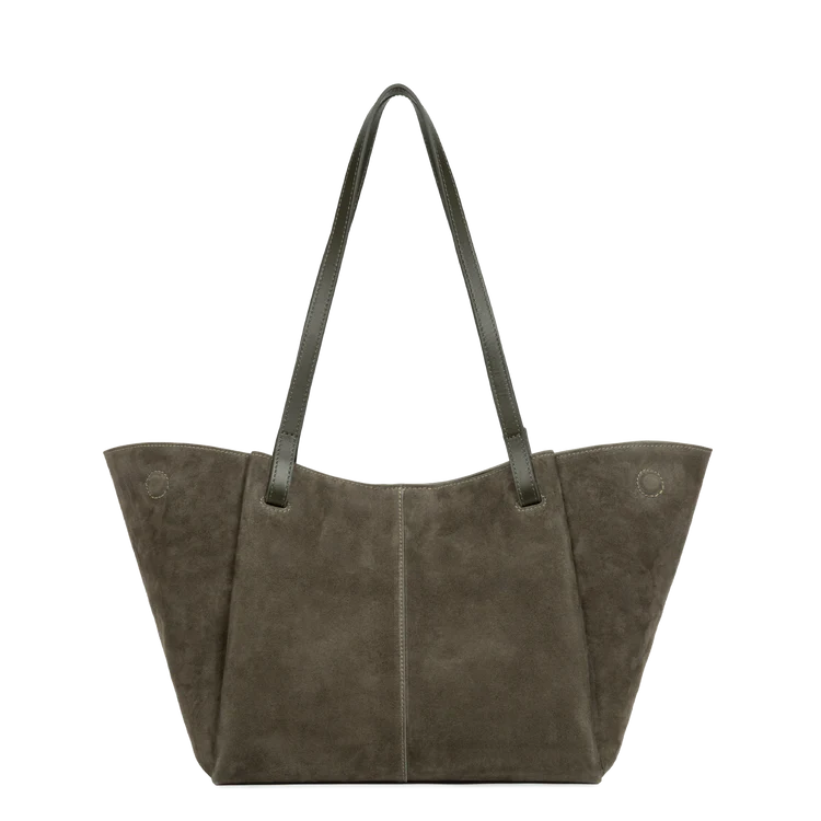 Sac Cabas Épaule – Suédé Effet Velours Kaki – Lancaster Paris