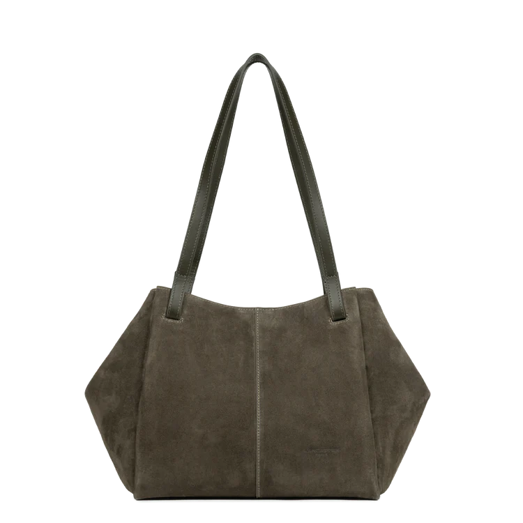 Sac Cabas Épaule – Suédé Effet Velours Kaki – Lancaster Paris