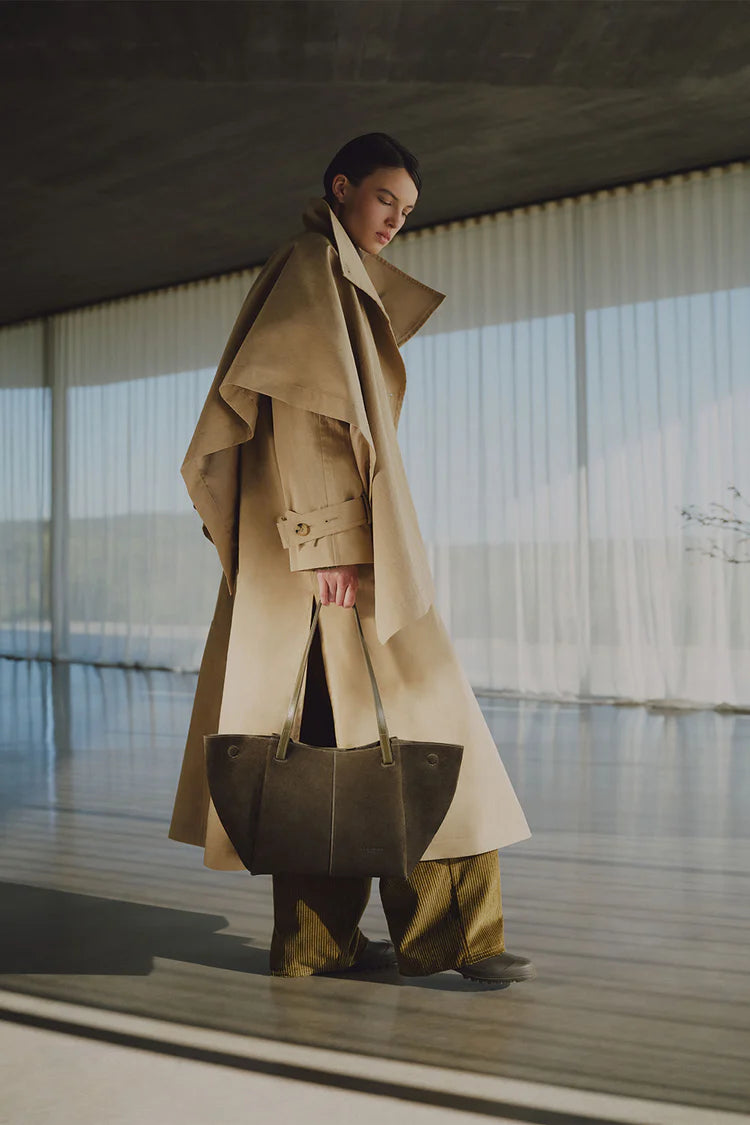 Sac Cabas Épaule – Suédé Effet Velours Kaki – Lancaster Paris