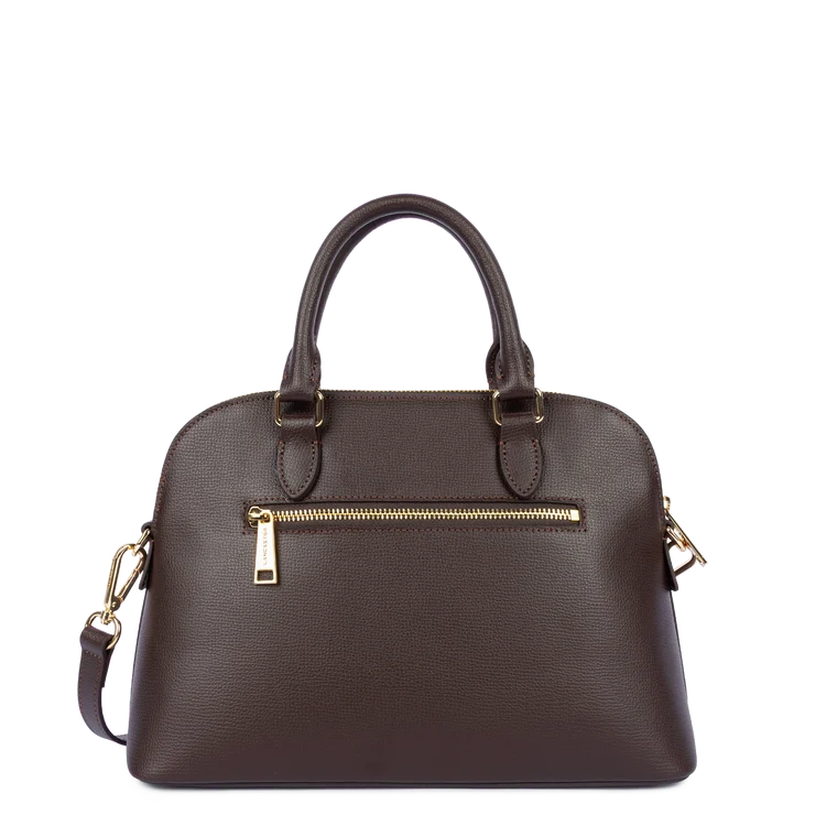 Sac Porté Main Cuir Grainé Marron Foncé – Lancaster Paris