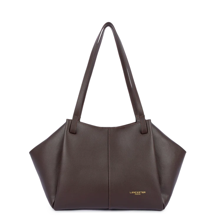 Sac Porté Épaule Cuir Grainé Marron Foncé – Lancaster Paris