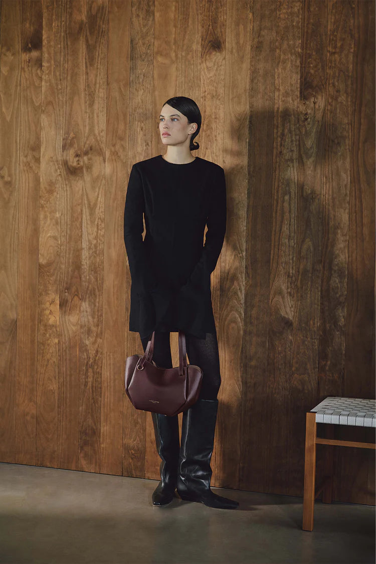 Sac Porté Épaule Cuir Grainé Bordeaux Foncé (2) – Lancaster Paris
