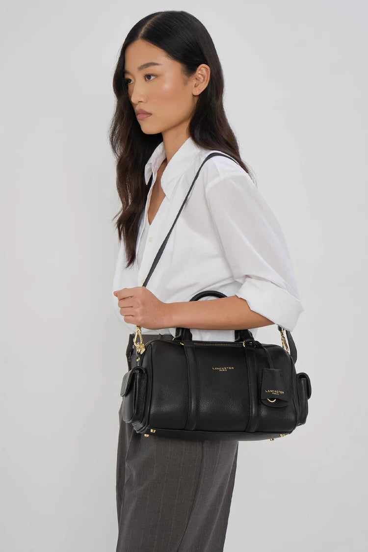 SAC POLOCHON CUIR LANCASTER  ZIPPE M MILANO ANA NOIR