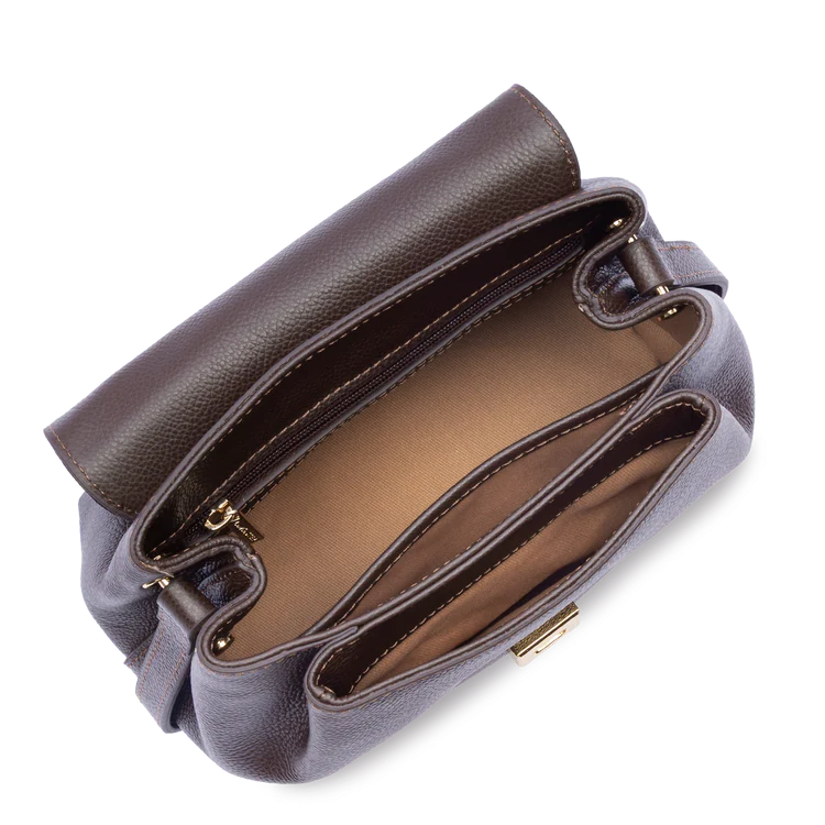 Sac Bandoulière Cuir Grainé Marron Foncé – Lancaster Paris