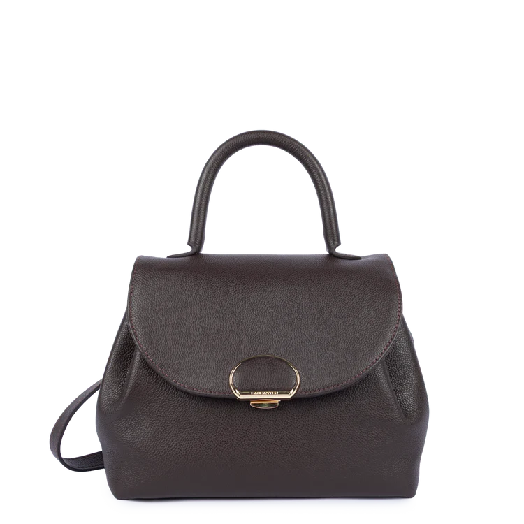 Sac Porté Main Cuir Grainé Marron Foncé (2) – Lancaster Paris