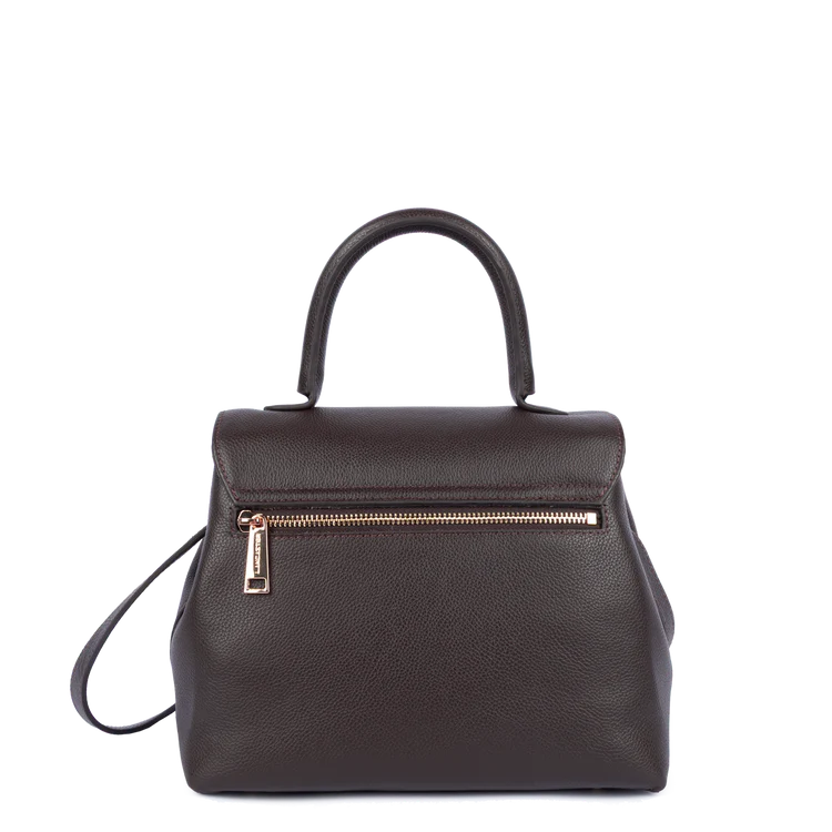 Sac Porté Main Cuir Grainé Marron Foncé (2) – Lancaster Paris