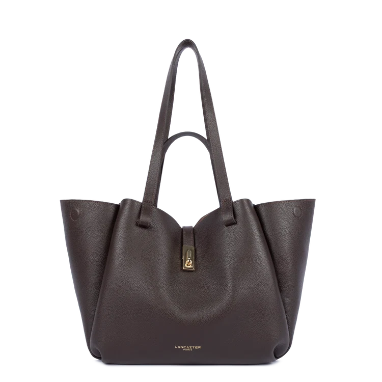Sac Porté Épaule Cuir Grainé Marron Foncé (3) – Lancaster Paris