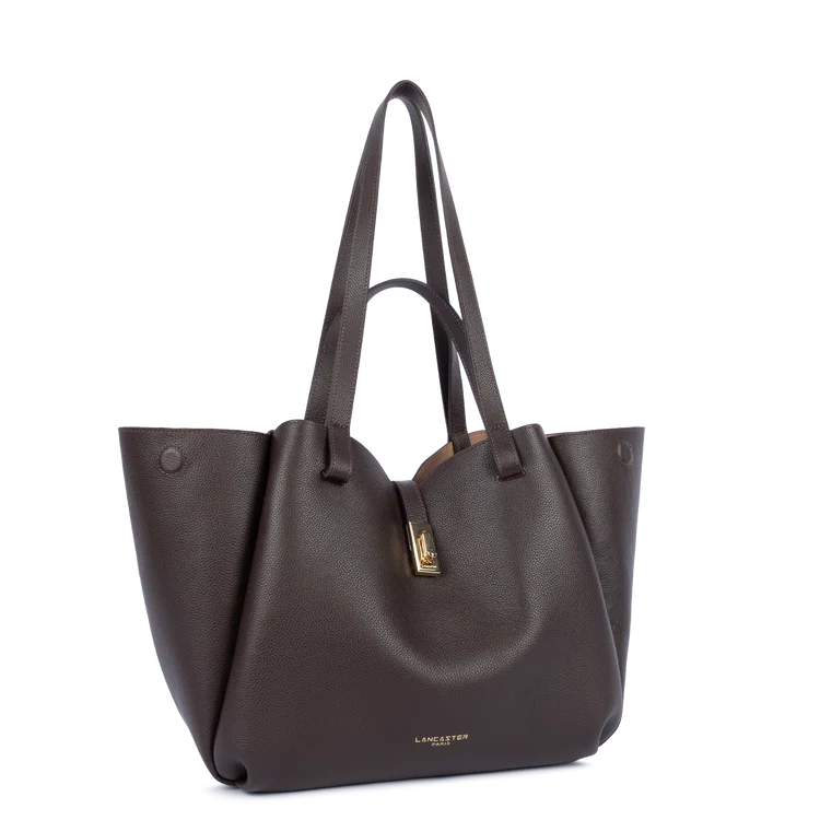 Sac Porté Épaule Cuir Grainé Marron Foncé (3) – Lancaster Paris