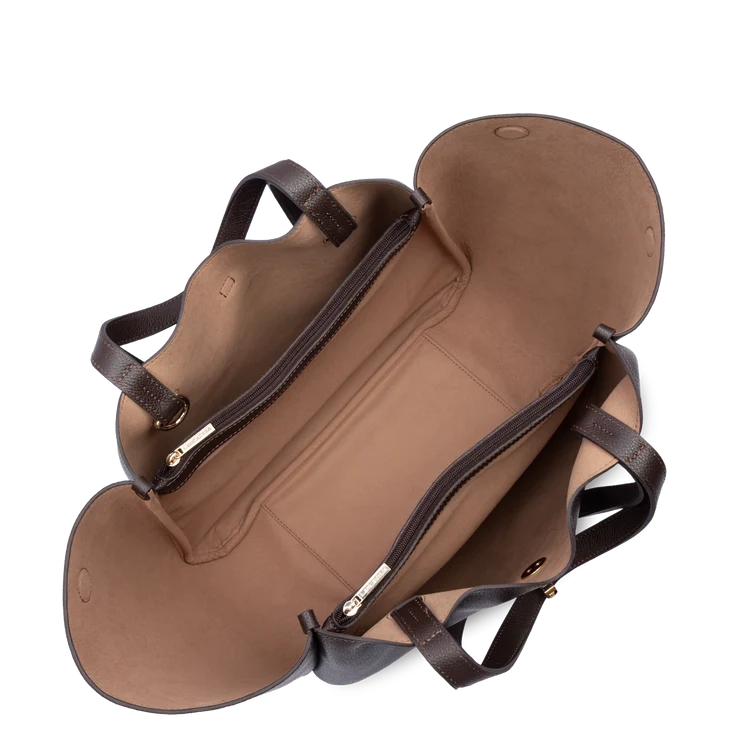 Sac Porté Épaule Cuir Grainé Marron Foncé (3) – Lancaster Paris