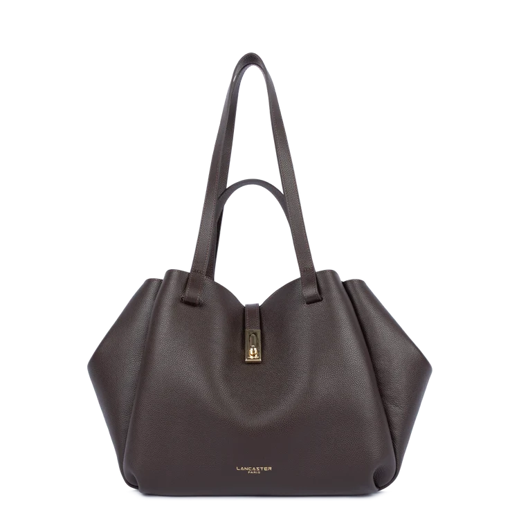 Sac Porté Épaule Cuir Grainé Marron Foncé (3) – Lancaster Paris