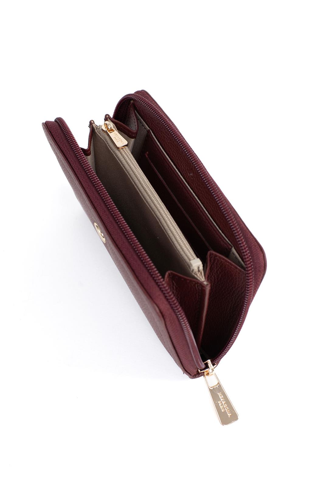 Portefeuille Hexagona Cuir de Vachette Grainé Prune