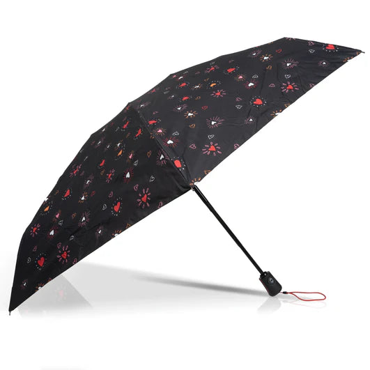 Parapluie Pliant Auto Isotoner Cœur Rouge